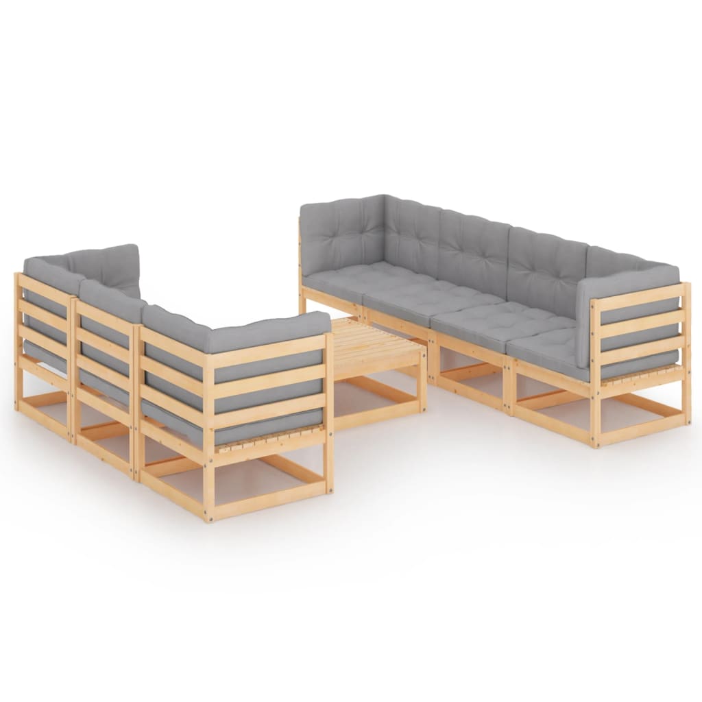 8-tlg. Garten-Lounge-Set mit Kissen Kiefer Massivholz